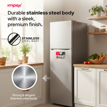 Impex IRF250S 270L No Frost Inverter Refrigerator – 10-Year Compressor Warranty, Dark Silver