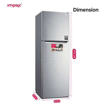 Impex IRF250S 270L No Frost Inverter Refrigerator – 10-Year Compressor Warranty, Dark Silver