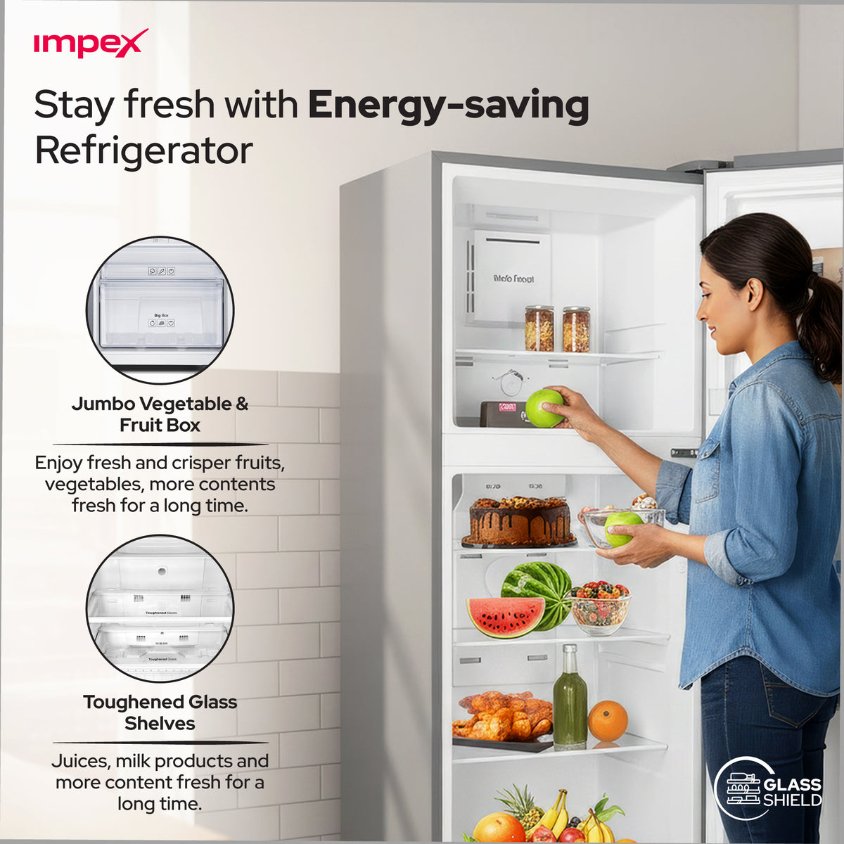 Impex IRF250S 270L No Frost Inverter Refrigerator – 10-Year Compressor Warranty, Dark Silver