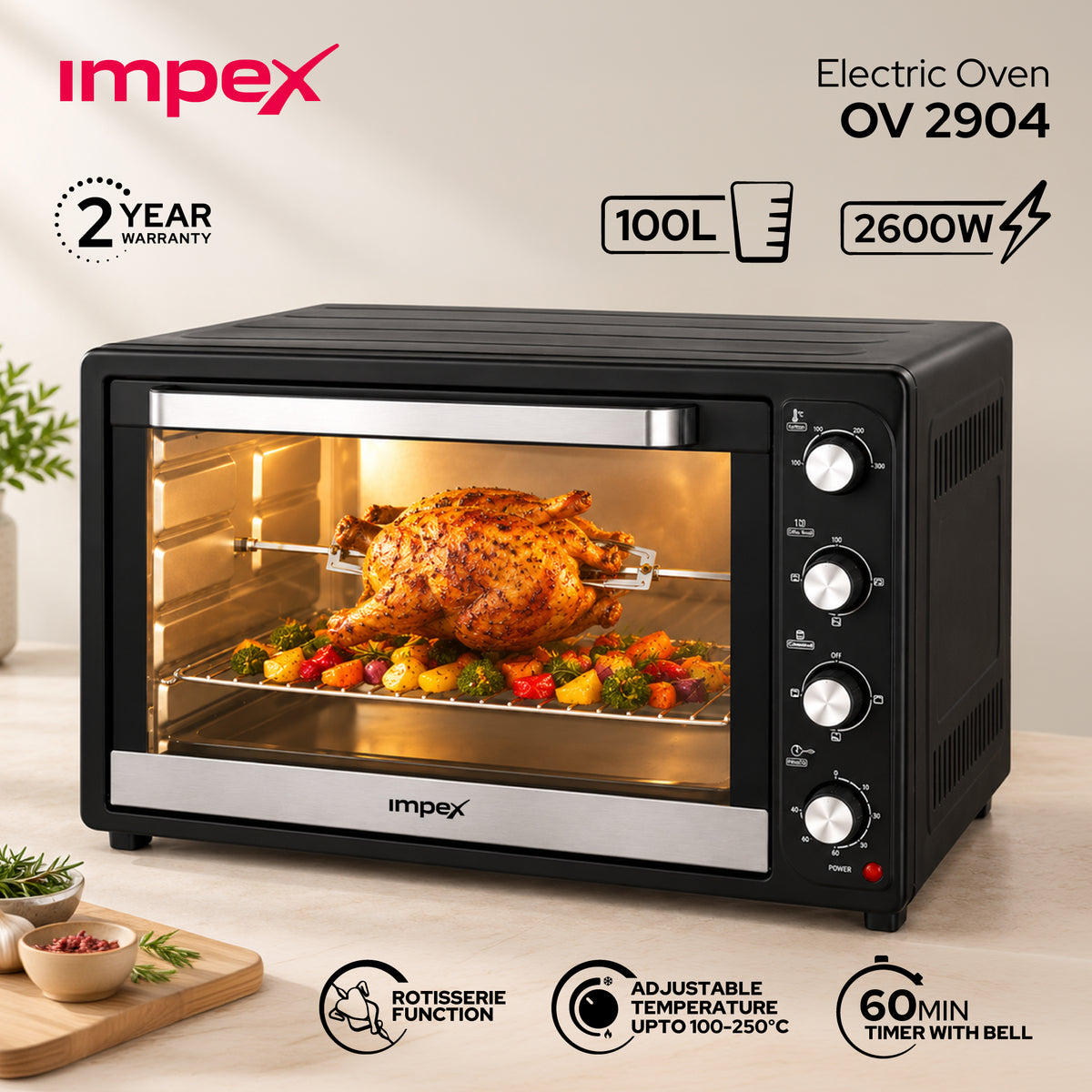 Impex 100L Electric Oven with Rotisserie & Convection (OV-2904)