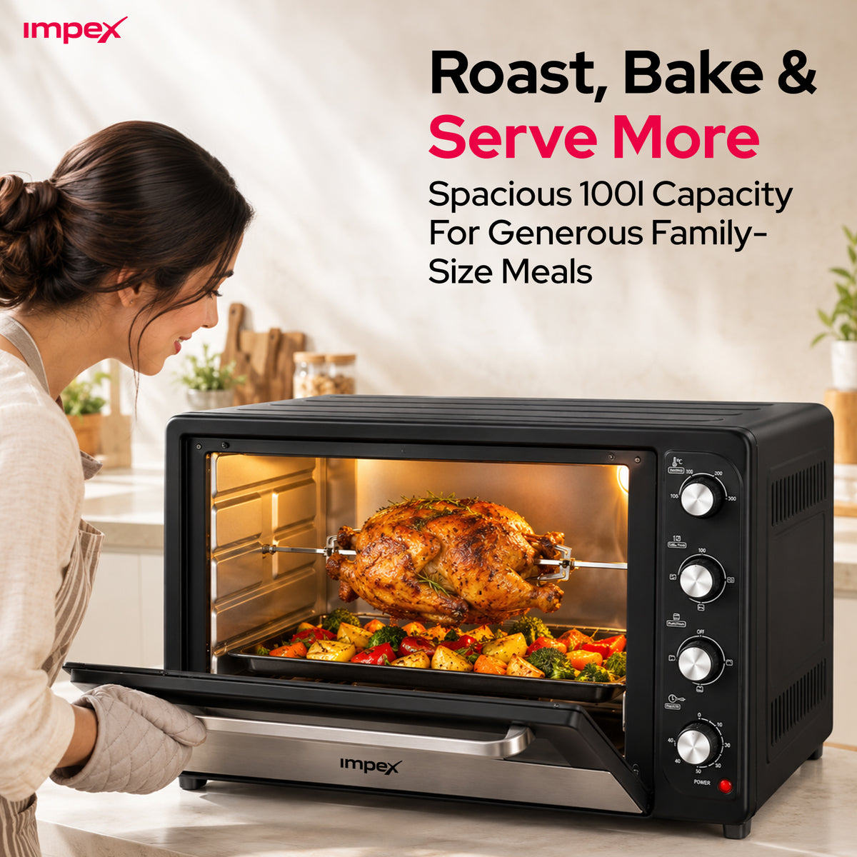 Impex 100L Electric Oven with Rotisserie & Convection (OV-2904)