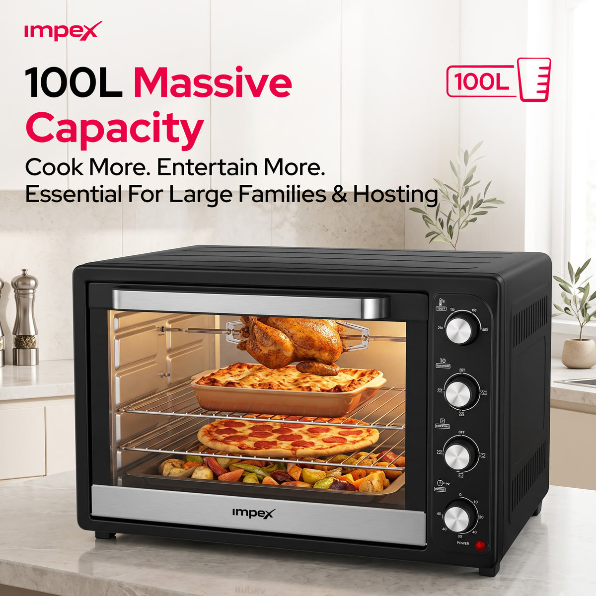 Impex 100L Electric Oven with Rotisserie & Convection (OV-2904)