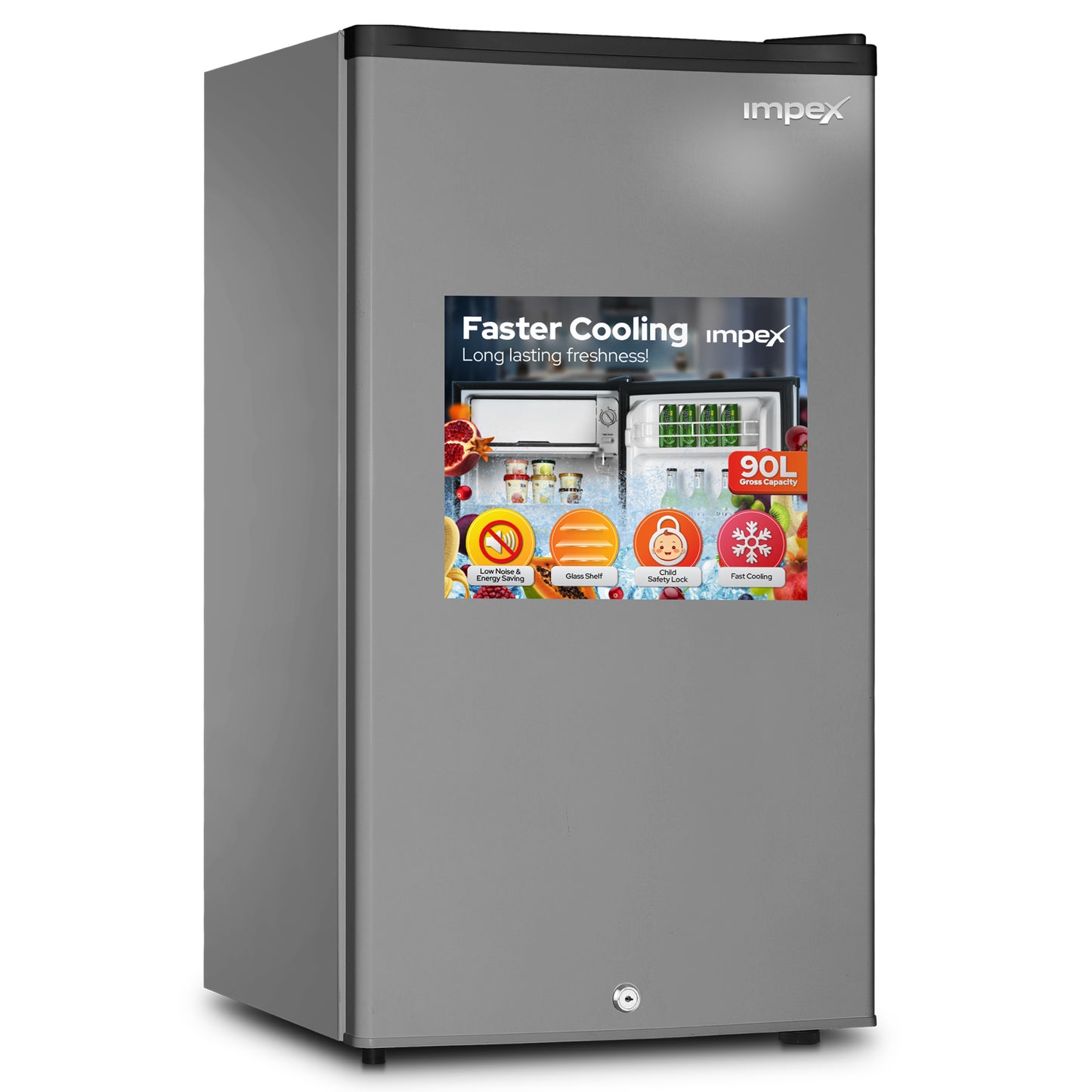 Impex IMRF140C 90L Single Door Refrigerator – Fast Cooling, Child Lock, Dark Grey