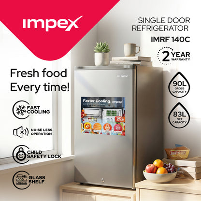 Impex IMRF140C 90L Single Door Refrigerator – Fast Cooling, Child Lock, Dark Grey