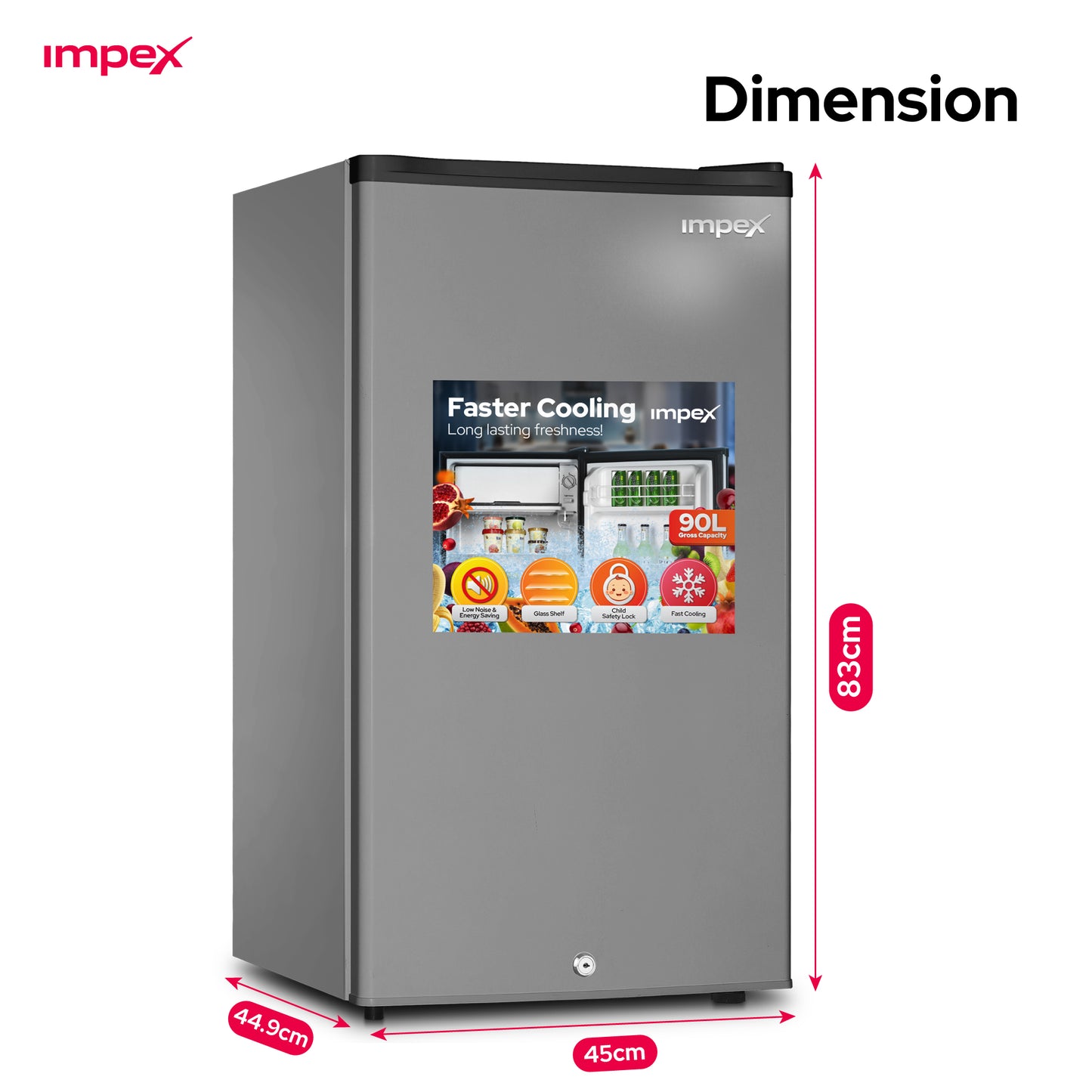 Impex IMRF140C 90L Single Door Refrigerator – Fast Cooling, Child Lock, Dark Grey