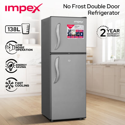 Impex IRF138C 138L Double Door Refrigerator-Freezer | Direct Cool | Dark Grey