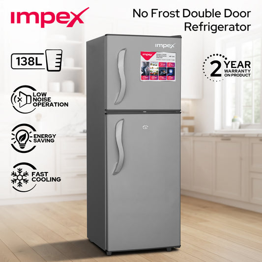 Impex IRF138C 138L Double Door Refrigerator-Freezer | Direct Cool | Dark Grey