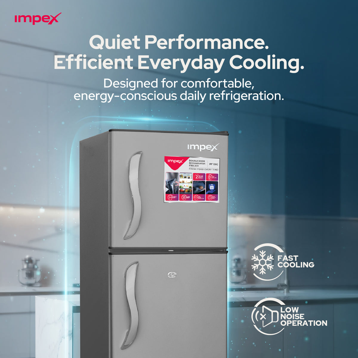 Impex IRF138C 138L Double Door Refrigerator-Freezer | Direct Cool | Dark Grey