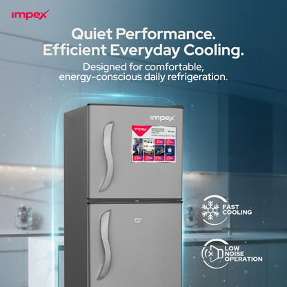 Impex IRF138C 138L Double Door Refrigerator-Freezer | Direct Cool | Dark Grey