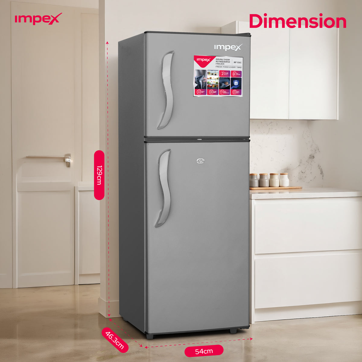Impex IRF138C 138L Double Door Refrigerator-Freezer | Direct Cool | Dark Grey