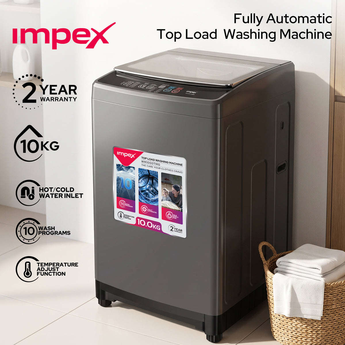 Impex 10KG Fully Automatic Top Load Washing Machine (WM1000TMG)