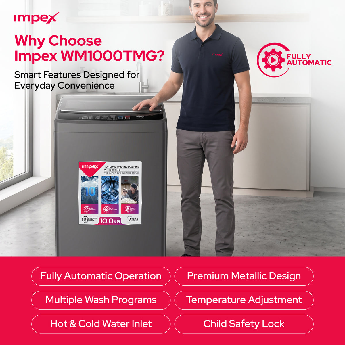 Impex 10KG Fully Automatic Top Load Washing Machine (WM1000TMG)