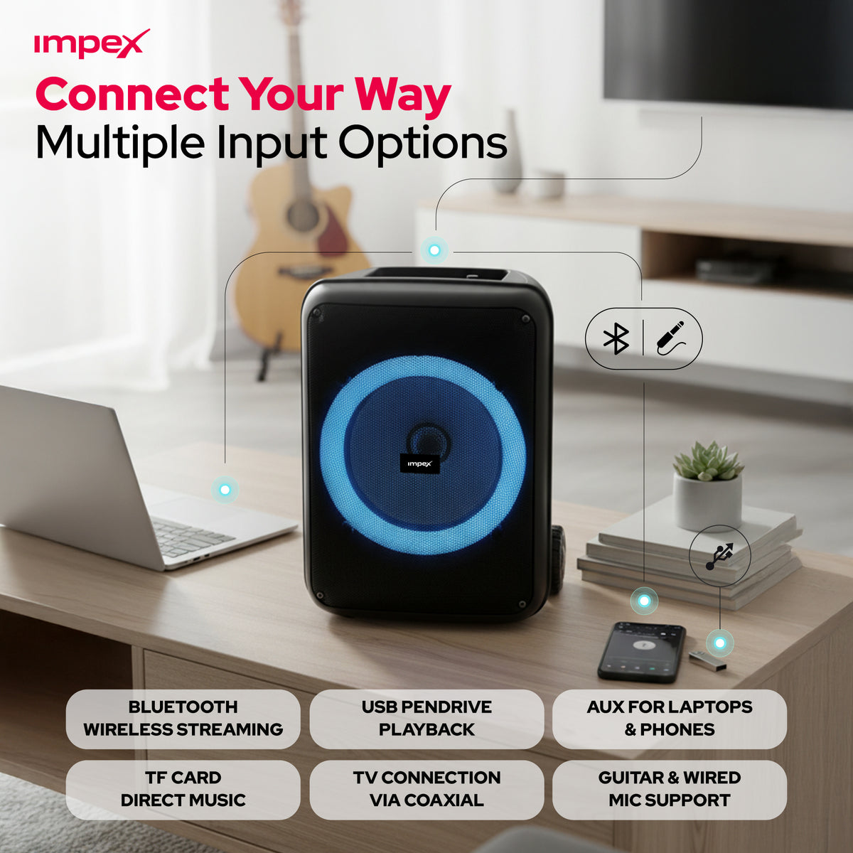 Impex TS-4001 Portable Speaker System – 800W PMPO, Bluetooth, TWS & Wireless Mic