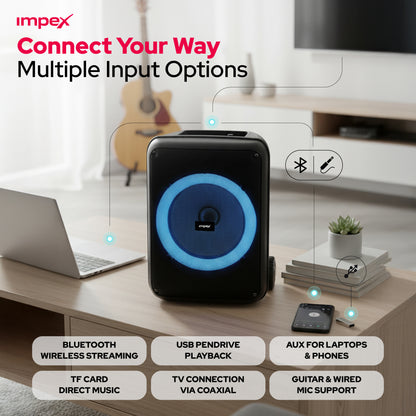 Impex TS-4001 Portable Speaker System – 800W PMPO, Bluetooth, TWS & Wireless Mic