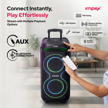 Impex TS81 Portable Trolley Speaker | 4000W PMPO | Karaoke | Wireless Mic