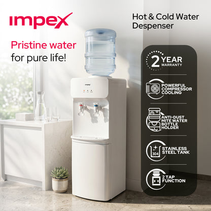Impex WD3904B 2-Tap Water Dispenser – Compressor Cooling, 304 Stainless Steel Tank