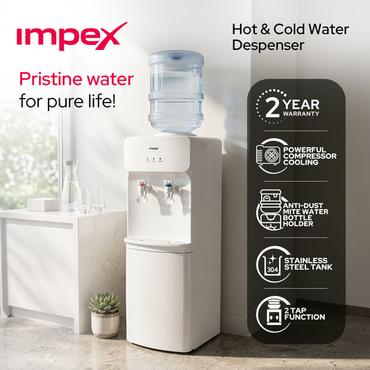 Impex WD3904B 2-Tap Water Dispenser – Compressor Cooling, 304 Stainless Steel Tank