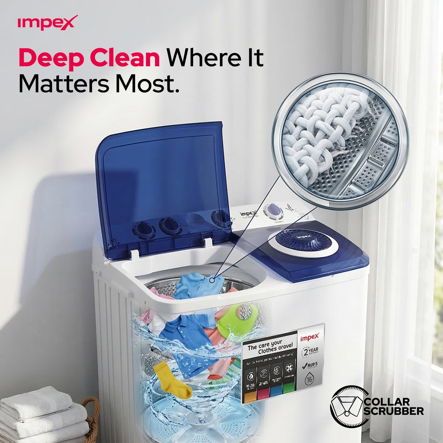 Impex WM-4205 12KG Semi-Automatic Washing Machine – Air Turbo Dry, Double Layer Body