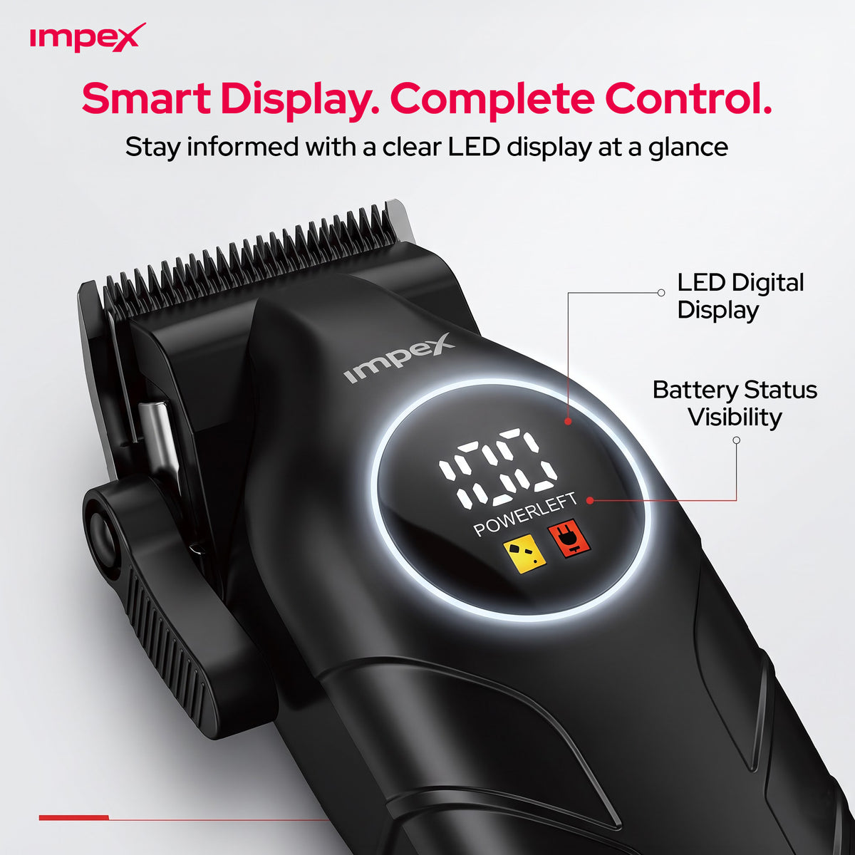 Impex IHC7 – Professional Hair Clipper with LED Display & 2000mAh Battery