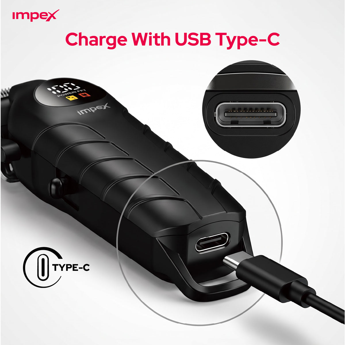 Impex IHC7 – Professional Hair Clipper with LED Display & 2000mAh Battery