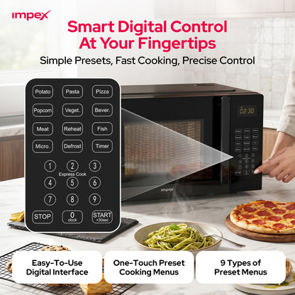 Impex MO8101DB 20L Digital Microwave Oven – 700W, 8 Presets & Child Safety Lock