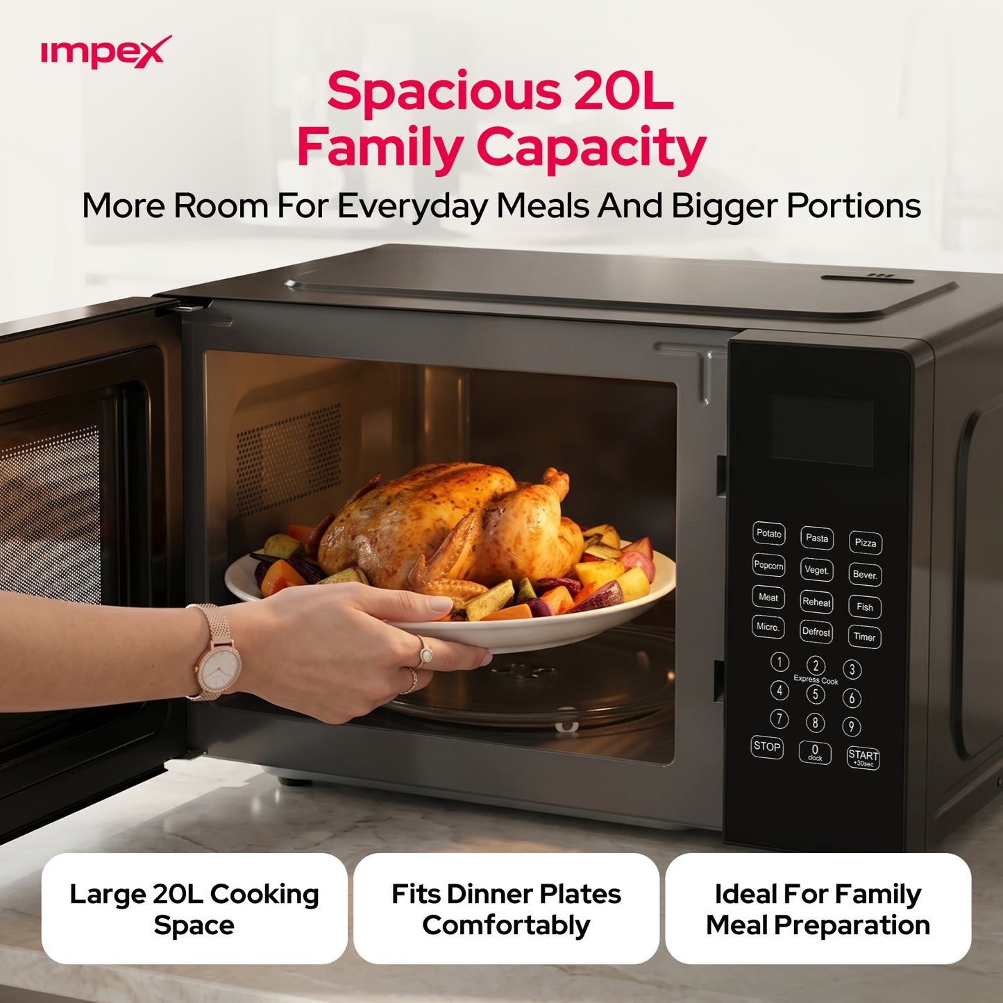 Impex MO8101DB 20L Digital Microwave Oven – 700W, 8 Presets & Child Safety Lock