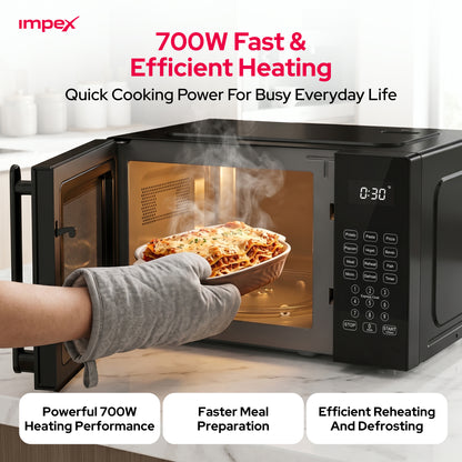 Impex MO8101DB 20L Digital Microwave Oven – 700W, 8 Presets & Child Safety Lock