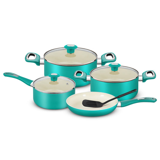 Delici 8-Piece Ceramic Nonstick Cookware Set Green NCC8TG | Made in India