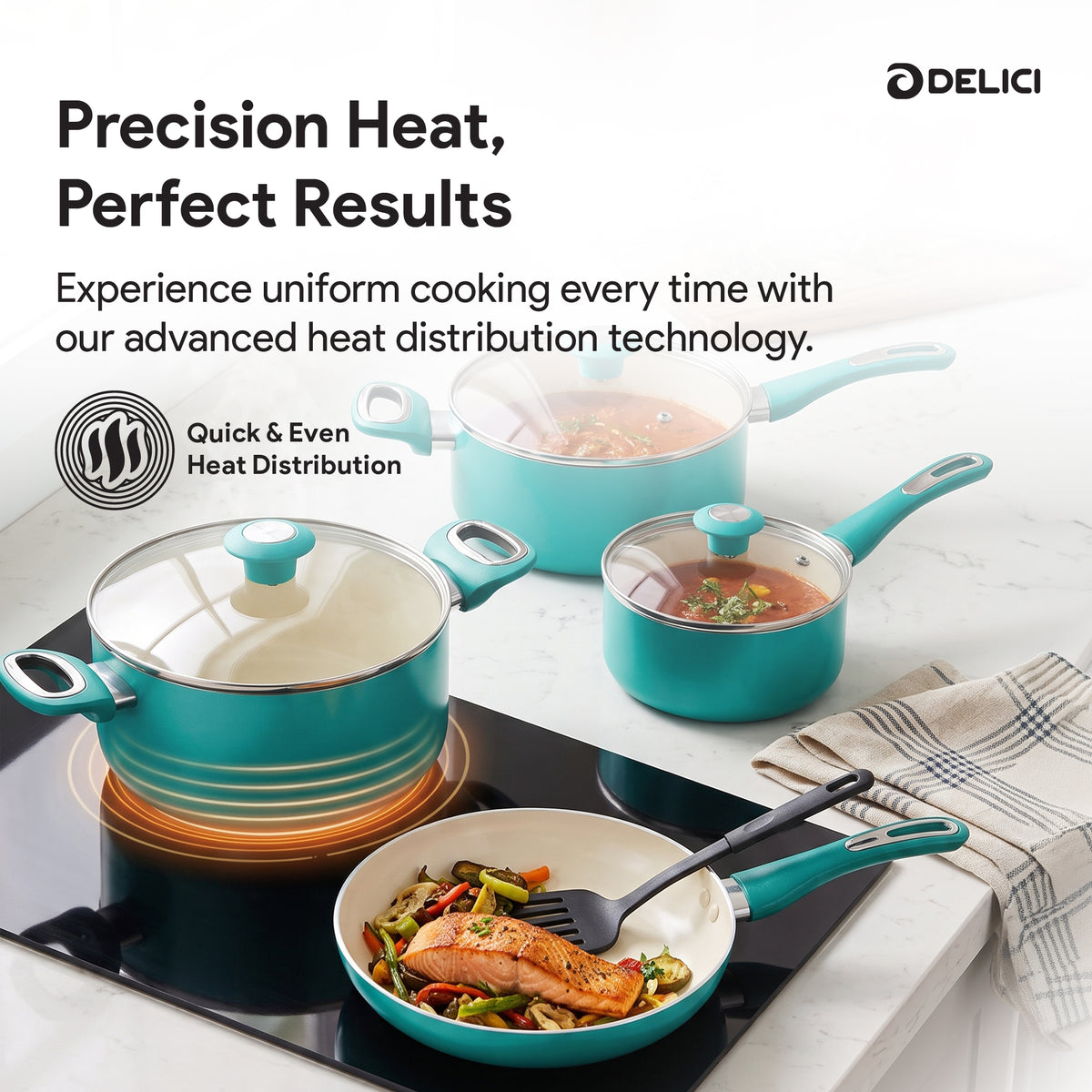 Delici 8-Piece Ceramic Nonstick Cookware Set Green NCC8TG | Made in India