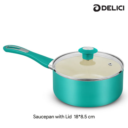 Delici 8-Piece Ceramic Nonstick Cookware Set Green NCC8TG | Made in India
