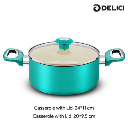 Delici 8-Piece Ceramic Nonstick Cookware Set Green NCC8TG | Made in India