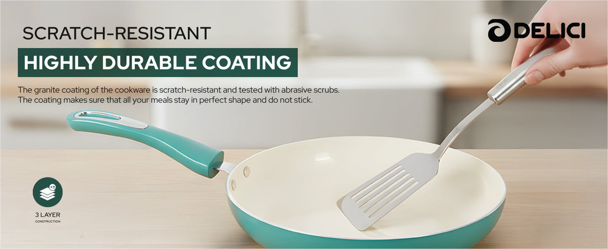 Delici 8-Piece Ceramic Nonstick Cookware Set Green NCC8TG | Made in India