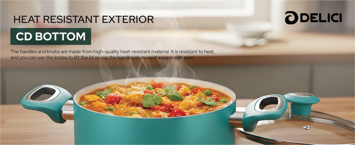 Delici 8-Piece Ceramic Nonstick Cookware Set Green NCC8TG | Made in India