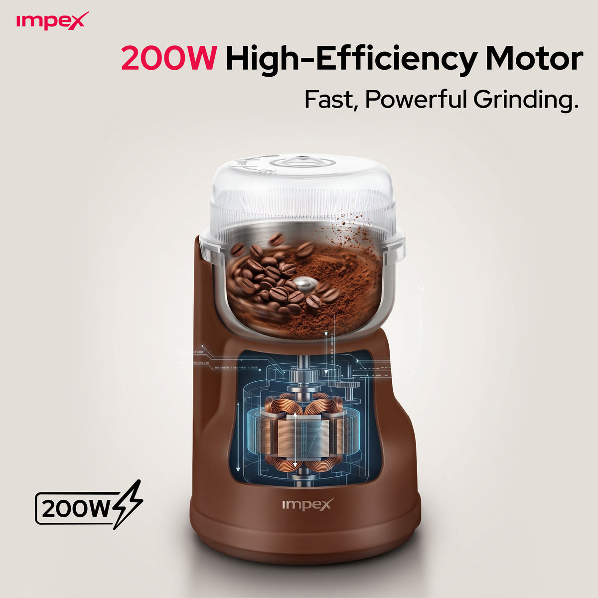 Impex CG3401 – 200W Coffee Grinder with Stainless Steel Blade & Overheat Protection