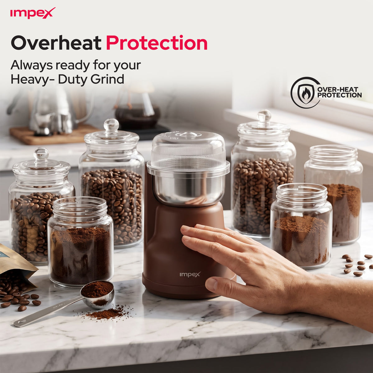 Impex CG3401 – 200W Coffee Grinder with Stainless Steel Blade & Overheat Protection