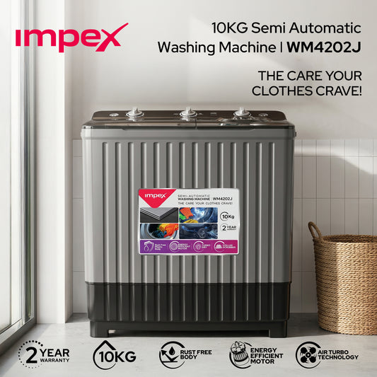 Impex WM-4202 10KG Semi-Automatic Washing Machine – Air Turbo, Turbo Dry & Rust-Free Body