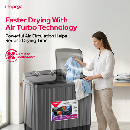 Impex WM-4202 10KG Semi-Automatic Washing Machine – Air Turbo, Turbo Dry & Rust-Free Body