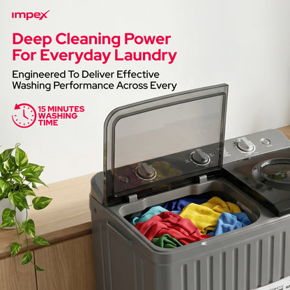 Impex WM-4202 10KG Semi-Automatic Washing Machine – Air Turbo, Turbo Dry & Rust-Free Body