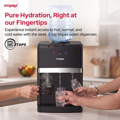 Impex 3 Tap Table Top Water Dispenser WD3903C | Compressor Cooling | Stainless Steel Tank