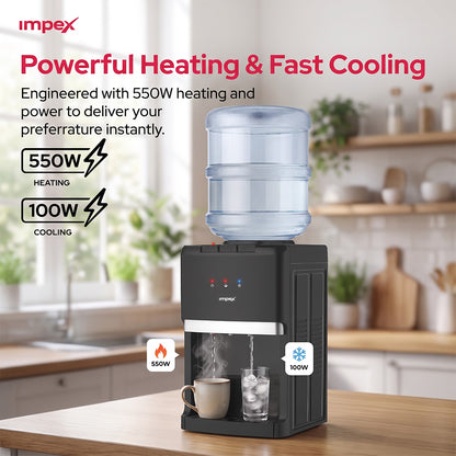 Impex 3 Tap Table Top Water Dispenser WD3903C | Compressor Cooling | Stainless Steel Tank